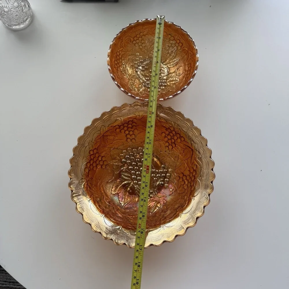 Vintage Indiana Glass Harvest Grape Marigold Carnival Bowls Set of 2 Home Deco
